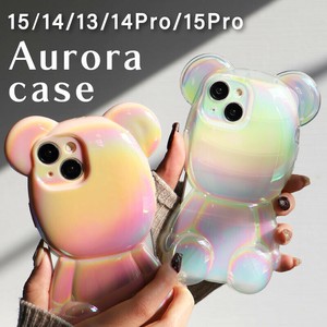 iPhone 15 / 14 / 13 / 14 / 14pro ケース くま ベアーケース オーロラカラー 韓国 かわいい