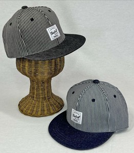 デニム ベースボールキャップ ストライプ バイカラー ツートン ワッペン 帽子 メンズ レディース