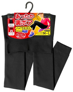 【秋冬定番】婦人厚地裏ボアハイウエストリブ調スパッツ　黒　M-L