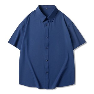 Button Shirt Plain Color Short Sleeve Men's