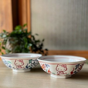 Sanrio Donburi Bowl Red Blue Hello Kitty Indigo 15cm Made in Japan