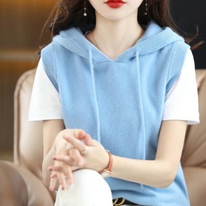 背心 女士 无花纹 连帽
