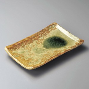 灰釉足付長角皿(信楽焼)　日本製
