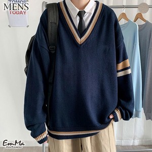 【メンズ】 Vネックセーター 袖ライン カジュアル 通学   秋 冬 【2024AW】 EH1564
