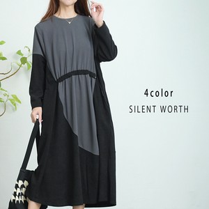 【SALE】異素材切替シャーリングワンピース♪