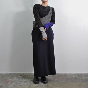 Jumper Dress Navy black Mixing Texture Pinafore Dress