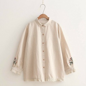 シャツ  刺繡  無地  ゆったり  快適   長袖  レディース ファッション  30406#BQQ843
