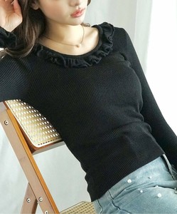 【Jasmine】フリルニットトップス レディース フリル ニット セーター フィット スリム