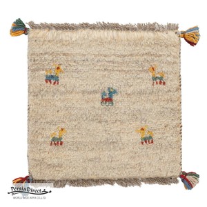 ギャッベ　ペルシャ　イラン　オーガニックウール　絨毯　ラグ　座布団　MS15197_BE　38×38cm