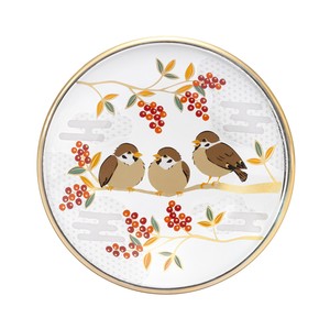 アデリア　6844　プレミアムニッポンテイスト　吉祥花鳥　雀と南天　丸皿