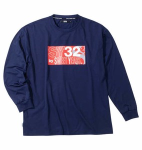 SY32 by SWEET YEARS ビッグサイズ メンズ ミックスボックスロゴ長袖Tシャツ ネイビー  3L 4L 5L 6L