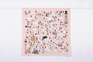 三巾 隅田川　猫飼好五十三挽疋（みょうかいこうごじゅうさんびき）　ピンク 【日本製 浮世絵 和】