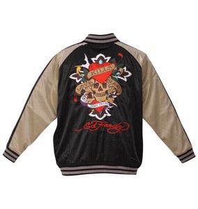 Ed Hardy ビッグサイズ メンズ 刺繍スカジャン ブラック×ベージュ  3L 4L 5L 6L