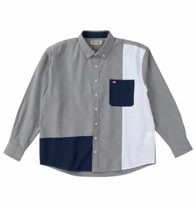 H by FIGER ビッグサイズ メンズ CVCオックス縦切替長袖B.Dシャツ グレー  3L 4L 5L 6L 8L
