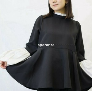【WEB限定特別価格】フレア切り替えボリュームスリーブスタンドカラートップス スペランザ