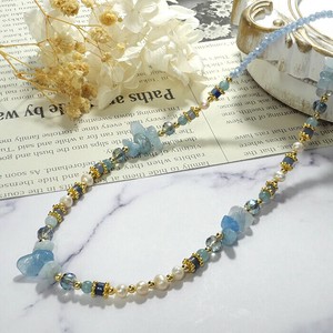 Aquamarine/Coral Necklace Necklace Natural Stone 39cm