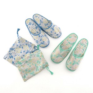 【再入荷待ち】【予約受付】【春夏新作】ブロックプリント ポーチュラカの携帯スリッパ（2色）