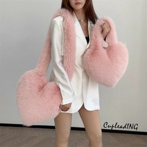 【定番商品】早い者勝ち 斜めがけパイルバッグ ハートバッグ キツネ毛 パイルショルダーバッグ ギャル風