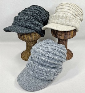 ミックスカラー バイザー付き ニット帽 アクリル 深め 秋冬 帽子 レディース メンズ