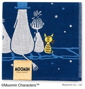 ムーミン三重ガーゼハンカチ【星空】　北欧雑貨約25×25㎝　刺繡ハンカチ