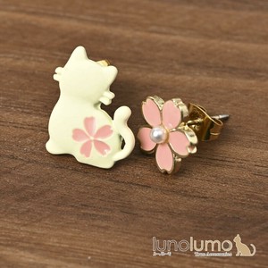 耳环 猫咪 花 女士 花朵 非对称 粉色 猫
