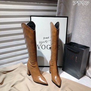 【即納現品50%off】WT3790s-br-24.5 ロングブーツ PU ポインテッドトゥ チャンキーヒール ハイヒール