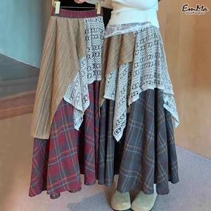 レイヤードスカート チェック ロングスカート レトロカジュアル 春 秋 【2024AW】 EH3353