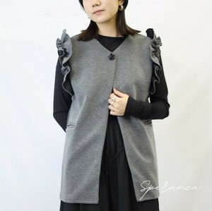 【WEB限定特別価格】袖口フリル　デザインリボンボタン　ジレ　リボン