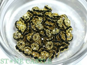 【パーツ】花型ロンデル 黒(H-1) 金具金色 [100個セット] 【天然石 パワーストーン】