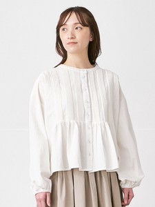 ピンタックブラウス　綿オックス 長袖 4色 M L LL 3L 《大きいサイズ》