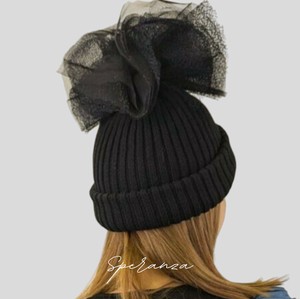 ■再入荷■　大人気♪　チュール×レースポンポン　ニット帽