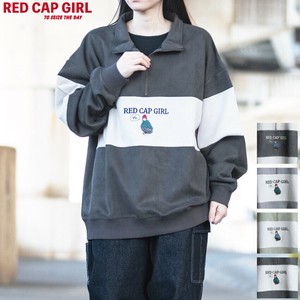 RED CAP GIRL Sweatshirt Front Half Zipper Switching