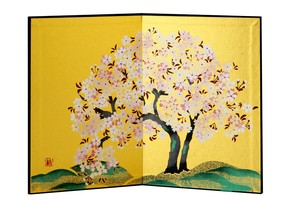 金彩屏風・桜山
