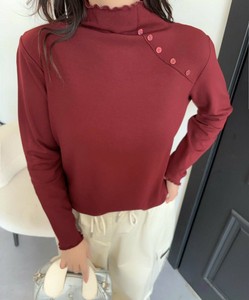 《 aimoha 》ショルダーボタンリブメロウハイネックトップス レディース ボタン カットソー