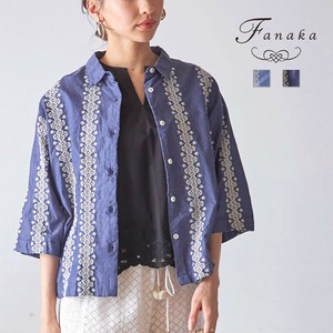 【Fanaka2025SS新作】シャンブレー先染め配色刺繍シャツブラウス