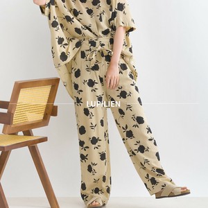 长裤 花朵 腰部 压褶裤线长裤 化纤/人造丝