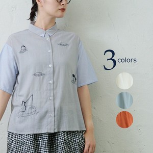 2025年春夏新作！入荷！【氷に浮かぶペンギン刺繍シャツ】emago 北欧 大人の アニマル