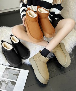 国内即納 厚底ムートンブーツ 裏起毛ショートブーツ