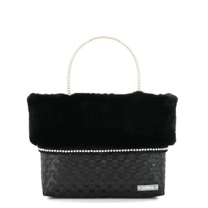 【jollies】プラかごバッグ かごバッグ ハンドバッグ ファー フェザー パール 秋冬 GRACE L BLACK