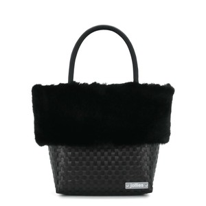【jollies】プラかごバッグ かごバッグ ハンドバッグ ファー フェザー 秋冬 HARPER M BLACK