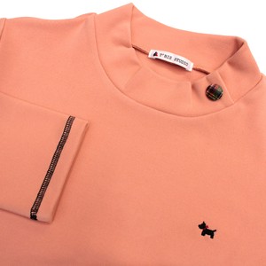 ちょこんとチェックボタン テリアワンポイント刺繍ハイネックロングTシャツ 微起毛 ストレッチ 149527