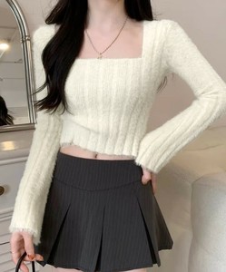 Sweater/Knitwear Square Neck Shaggy Cropped Short Length
