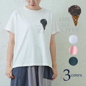 2025年春夏新作！入荷！【ねこアイスクリーム刺繍ドルマンTシャツ】emago ナチュラル カジュアル 北欧