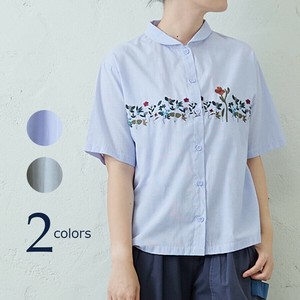 衬衫 花 刺绣 emago 新商品 2025年 休闲 条纹衬衫 进货 春夏