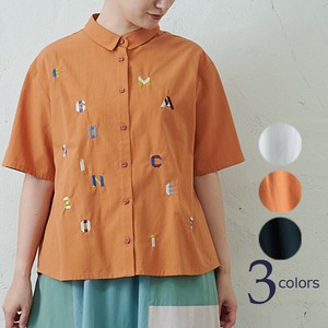2025年春夏新作！入荷！【アルファベット刺繍シャツ】emago ナチュラル カジュアル 北欧 大人の