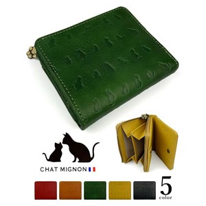 Bifold Wallet Genuine leather Cat Round Fastener 5-colors