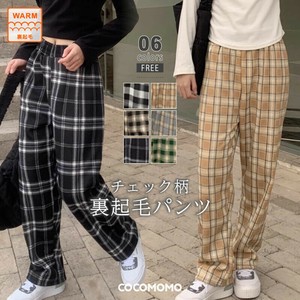 裏起毛 チェック柄パンツ ワイドパンツ チェック パンツ 裏ボア 暖かい レディース ウエストゴム