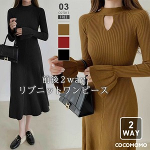 ニットワンピース 前後2way ベルスリーブワンピース ワンピース レディース ニット フレアワンピース