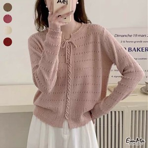 編みニットシャツ メッシュニット カジュアル フェミニン 春 秋   【2024AW】EH1580