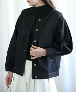《 aimoha 》ノーカラーショット丈デニムジャケット レディース シンプル デニム ジャケット ブルゾン